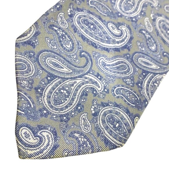 Vintage John Comfort Gray‎ Blue Silk Paisley Necktie Made in London England - Picture 5 of 8
